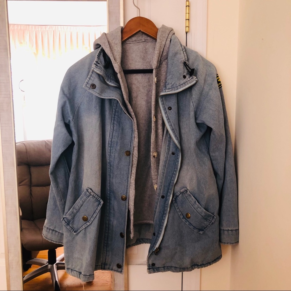 Hooded Drawstring Two Piece Jean Jacket